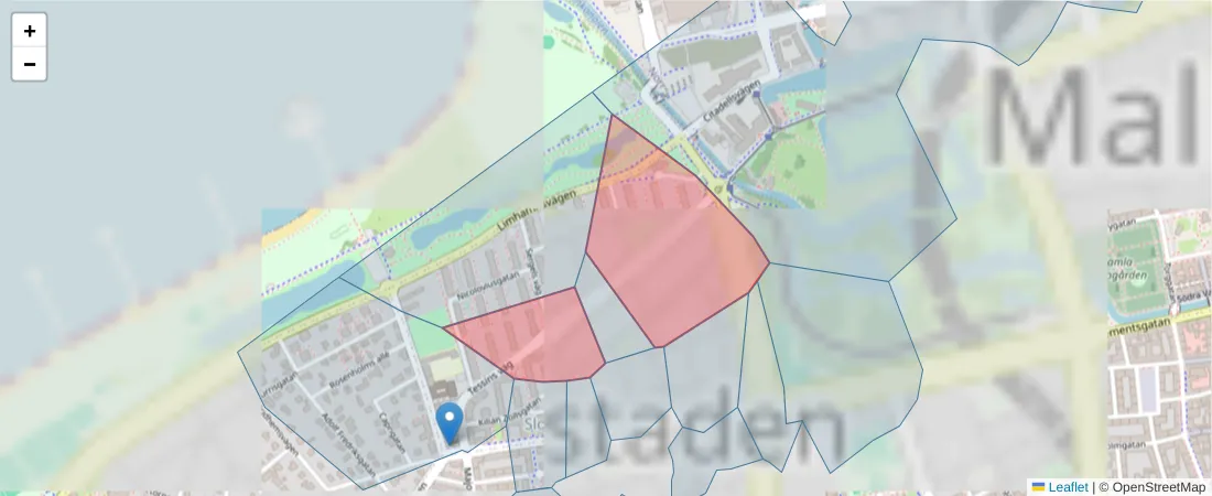 Karta över postnummerområdet  och angränsande postnummer i Sverige