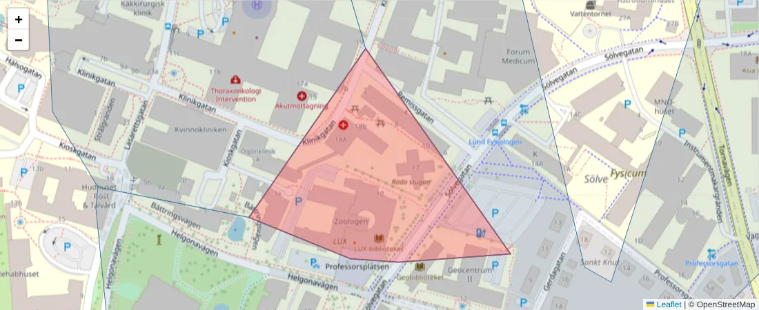 Karta över postnummerområdet  och angränsande postnummer i Sverige