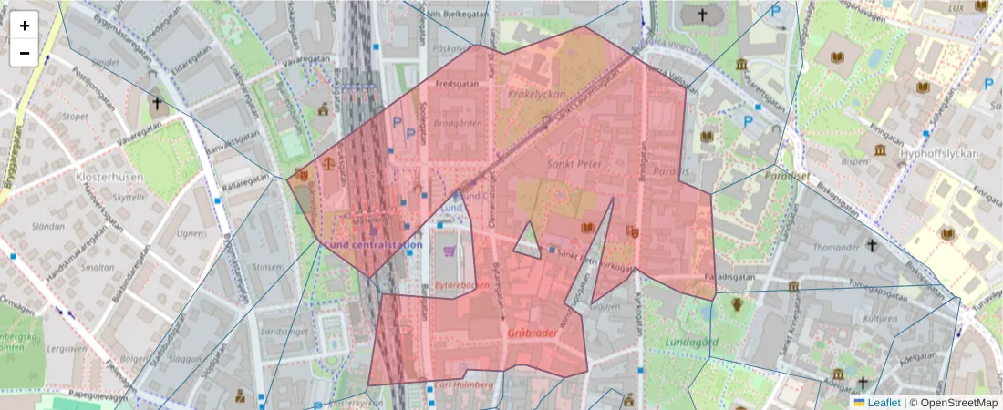 Karta över postnummerområdet  och angränsande postnummer i Sverige