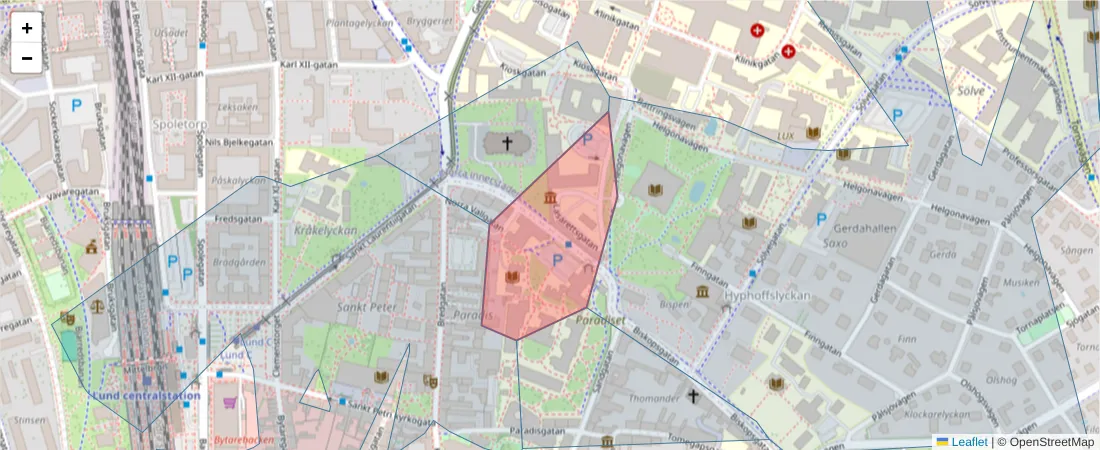 Karta över postnummerområdet  och angränsande postnummer i Sverige