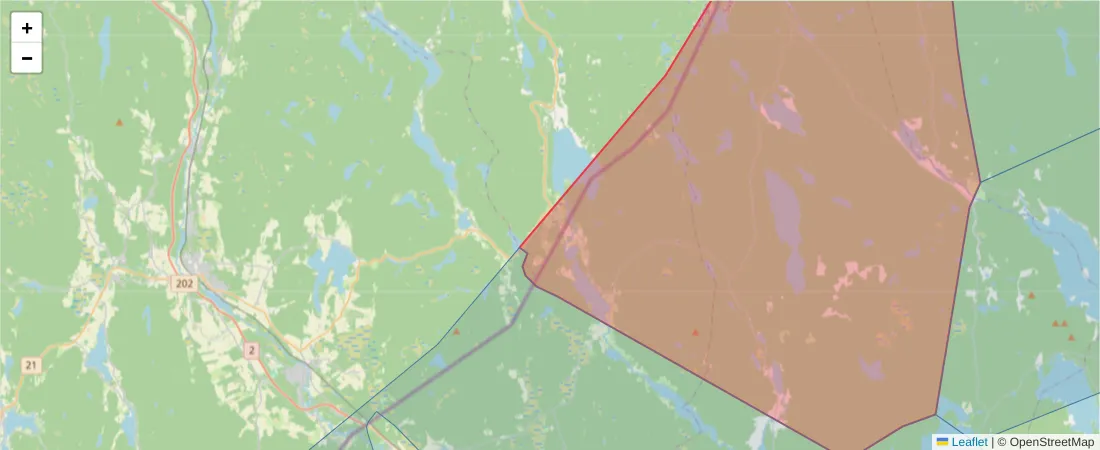Karta över postnummerområdet  och angränsande postnummer i Sverige