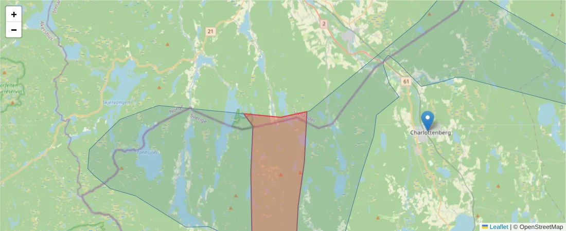 Karta över postnummerområdet  och angränsande postnummer i Sverige