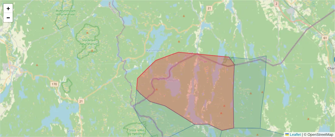 Karta över postnummerområdet  och angränsande postnummer i Sverige