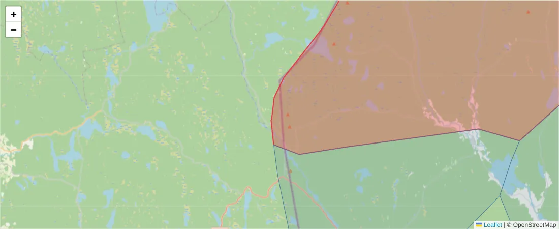 Karta över postnummerområdet  och angränsande postnummer i Sverige