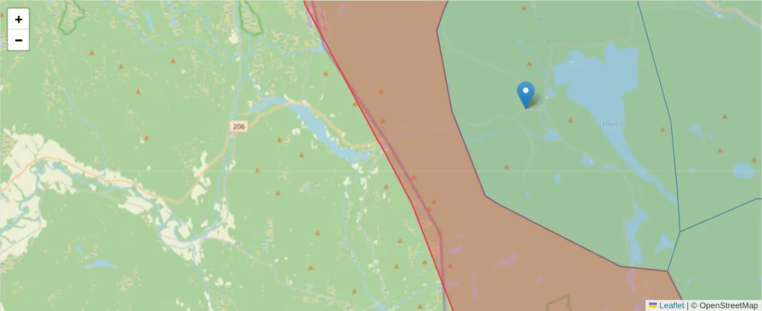 Karta över postnummerområdet  och angränsande postnummer i Sverige