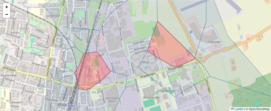 Karta över postnummerområdet  och angränsande postnummer i Sverige