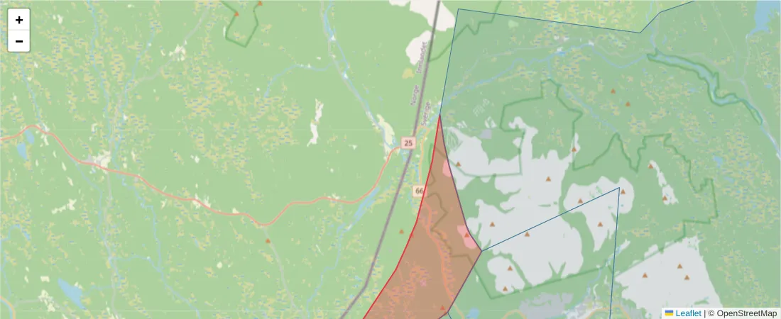 Karta över postnummerområdet  och angränsande postnummer i Sverige