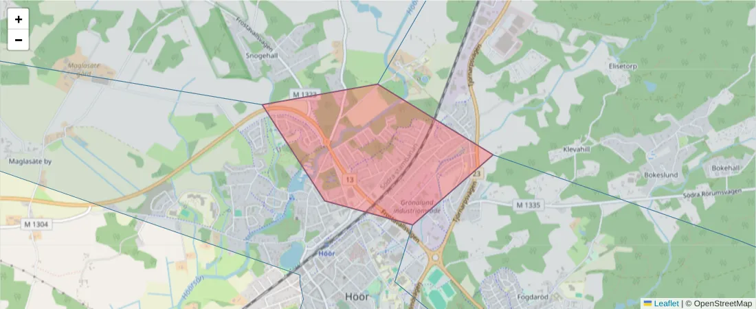 Karta över postnummerområdet  och angränsande postnummer i Sverige