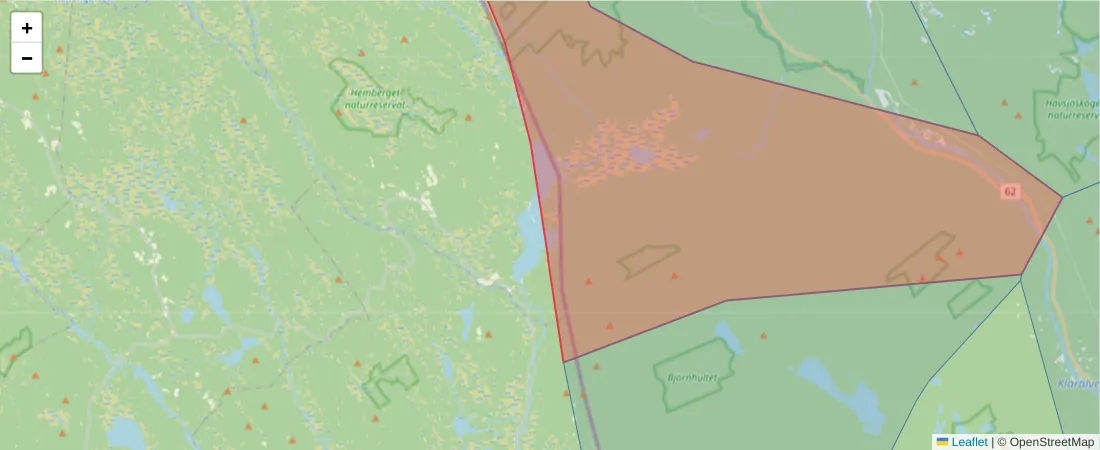 Karta över postnummerområdet  och angränsande postnummer i Sverige