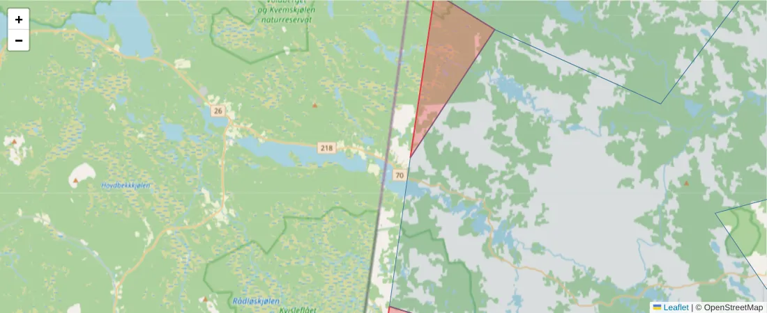 Karta över postnummerområdet  och angränsande postnummer i Sverige