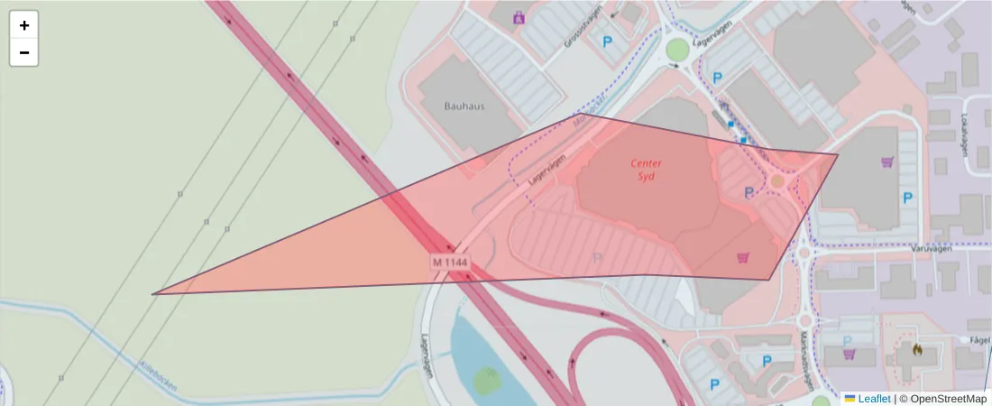 Karta över postnummerområdet  och angränsande postnummer i Sverige