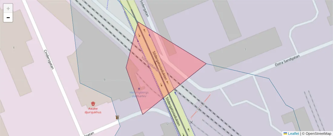 Karta över postnummerområdet  och angränsande postnummer i Sverige
