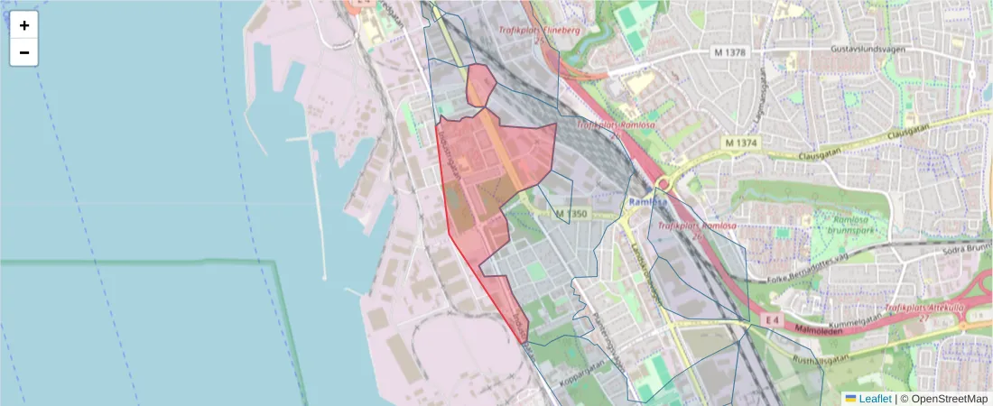 Karta över postnummerområdet  och angränsande postnummer i Sverige
