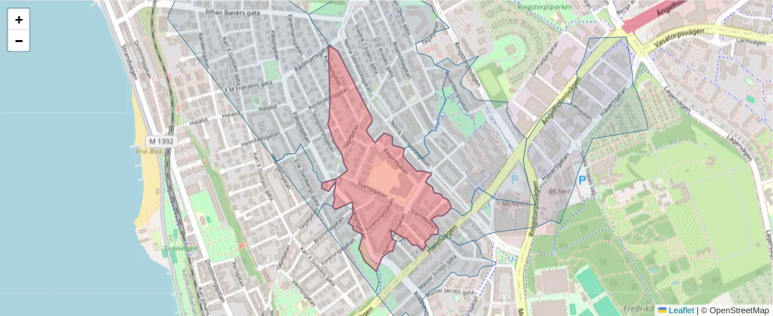 Karta över postnummerområdet  och angränsande postnummer i Sverige
