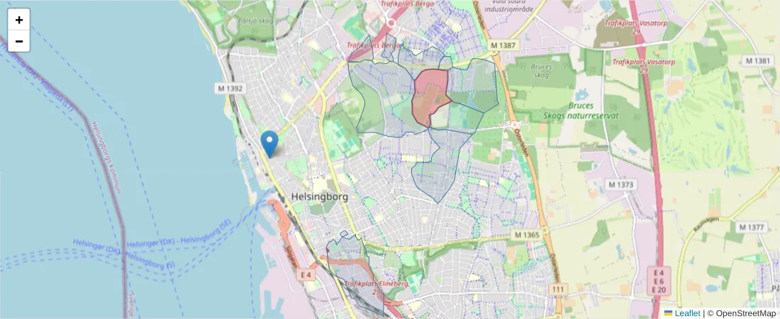 Karta över postnummerområdet  och angränsande postnummer i Sverige