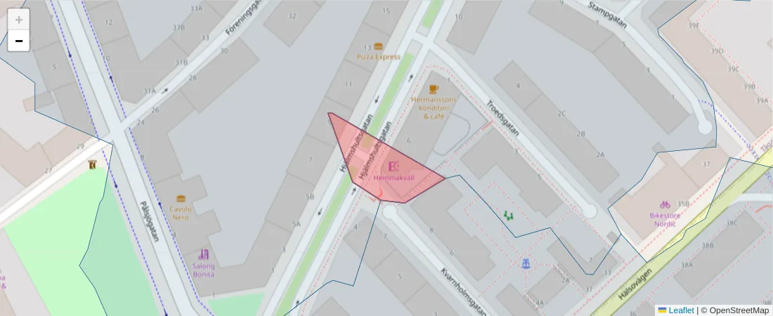 Karta över postnummerområdet  och angränsande postnummer i Sverige