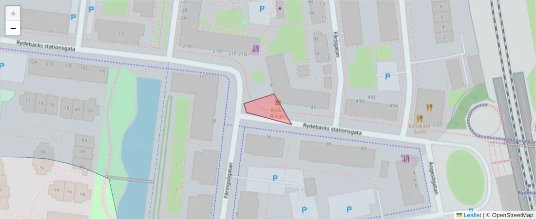 Karta över postnummerområdet  och angränsande postnummer i Sverige