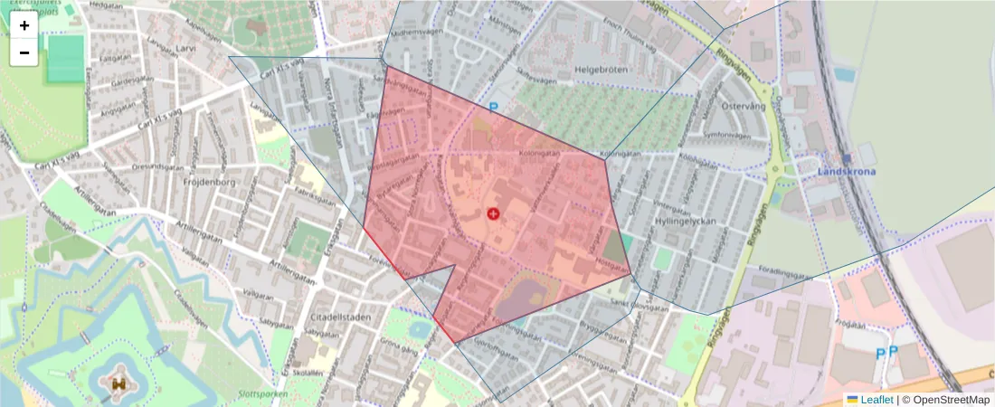 Karta över postnummerområdet  och angränsande postnummer i Sverige