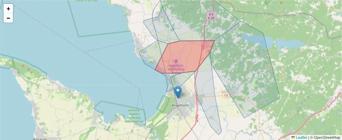 Karta över postnummerområdet  och angränsande postnummer i Sverige