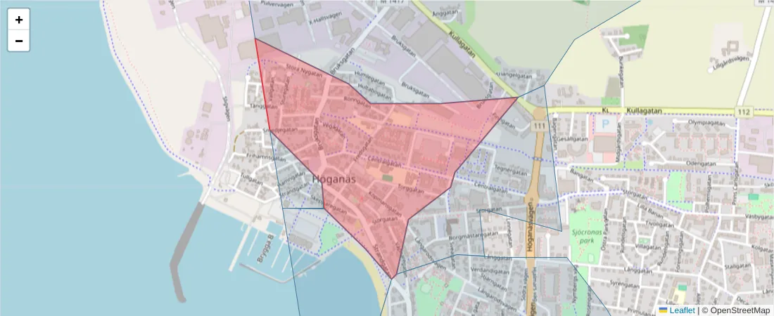 Karta över postnummerområdet  och angränsande postnummer i Sverige