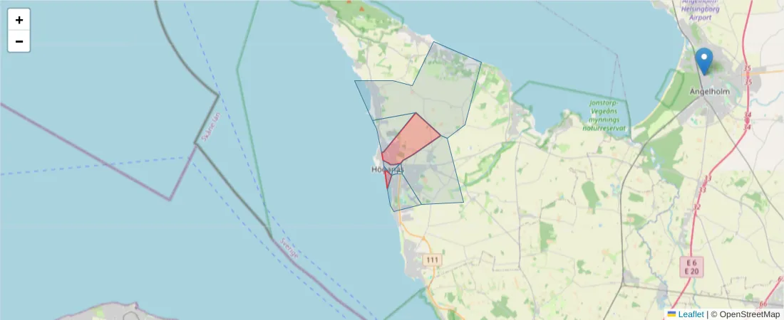 Karta över postnummerområdet  och angränsande postnummer i Sverige