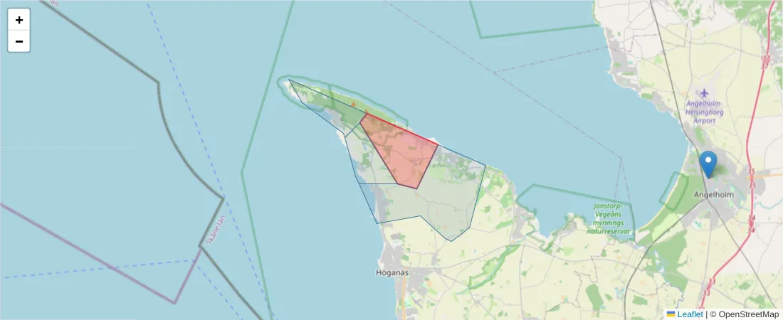 Karta över postnummerområdet  och angränsande postnummer i Sverige