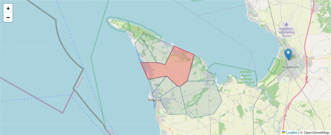 Karta över postnummerområdet  och angränsande postnummer i Sverige