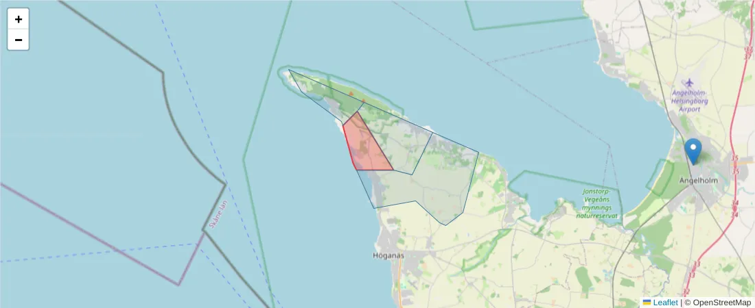 Karta över postnummerområdet  och angränsande postnummer i Sverige