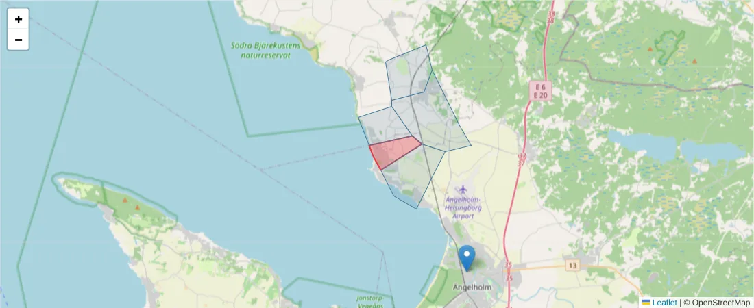 Karta över postnummerområdet  och angränsande postnummer i Sverige