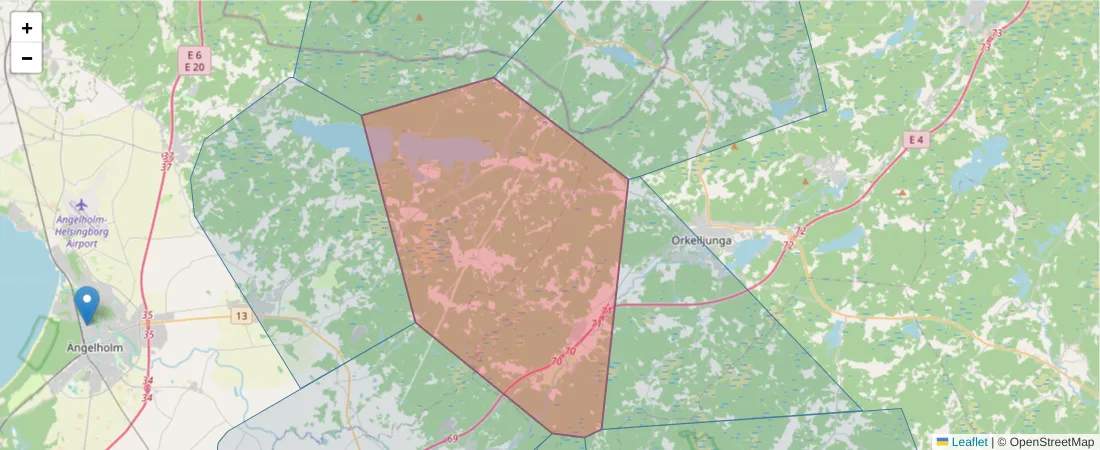 Karta över postnummerområdet  och angränsande postnummer i Sverige