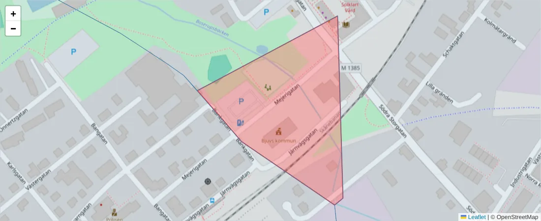 Karta över postnummerområdet  och angränsande postnummer i Sverige