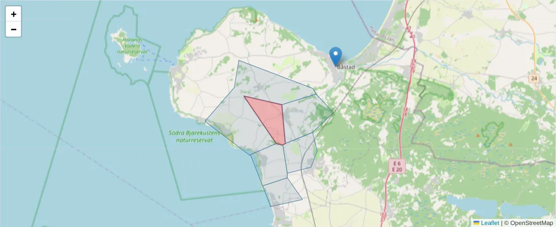 Karta över postnummerområdet  och angränsande postnummer i Sverige