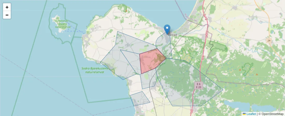 Karta över postnummerområdet  och angränsande postnummer i Sverige