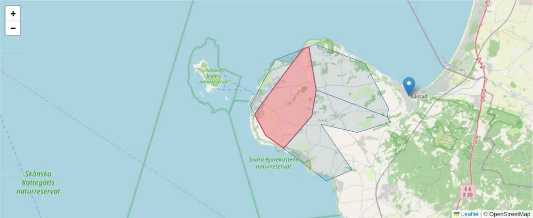 Karta över postnummerområdet  och angränsande postnummer i Sverige