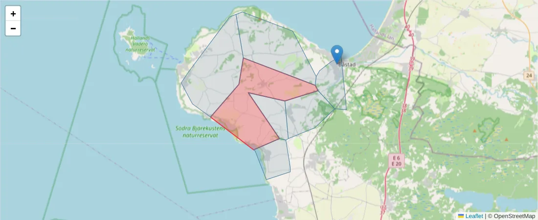 Karta över postnummerområdet  och angränsande postnummer i Sverige