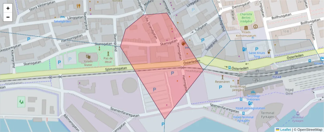 Karta över postnummerområdet  och angränsande postnummer i Sverige