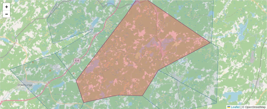 Karta över postnummerområdet  och angränsande postnummer i Sverige