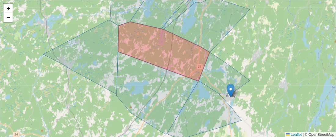 Karta över postnummerområdet  och angränsande postnummer i Sverige
