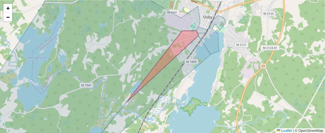Karta över postnummerområdet  och angränsande postnummer i Sverige