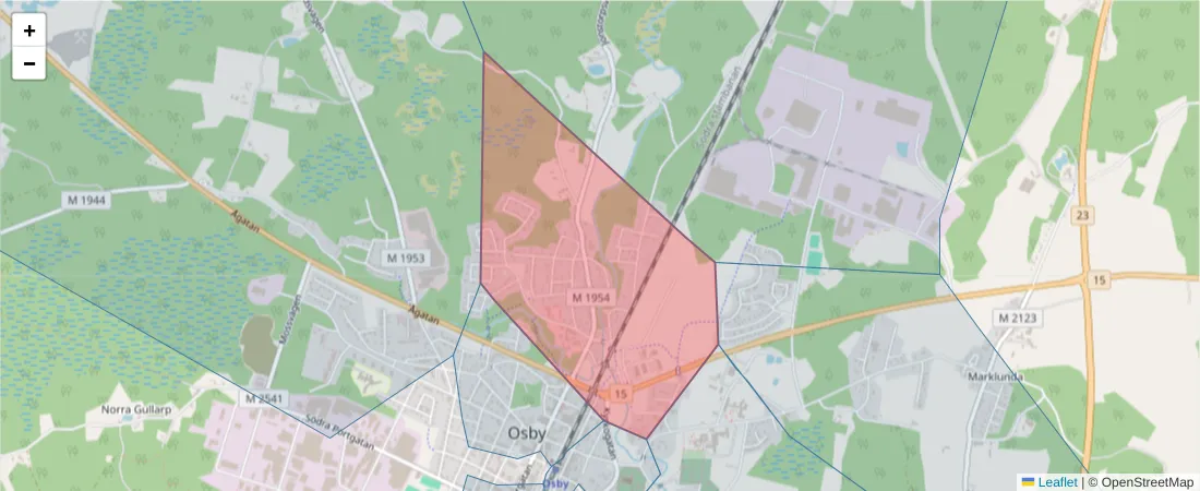 Karta över postnummerområdet  och angränsande postnummer i Sverige