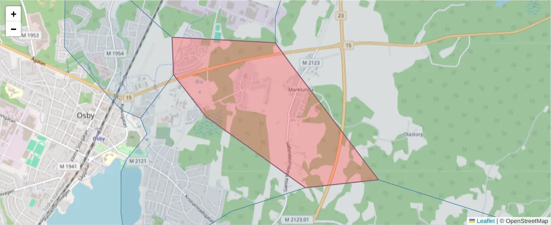 Karta över postnummerområdet  och angränsande postnummer i Sverige