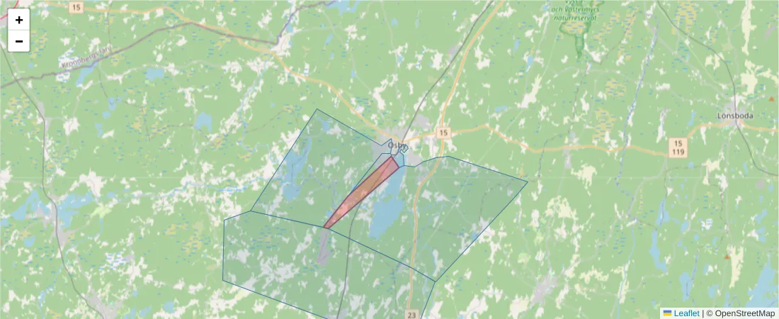 Karta över postnummerområdet  och angränsande postnummer i Sverige