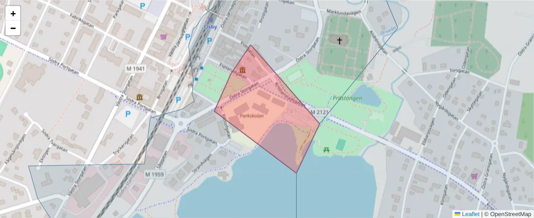 Karta över postnummerområdet  och angränsande postnummer i Sverige