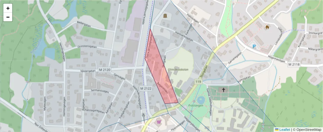 Karta över postnummerområdet  och angränsande postnummer i Sverige