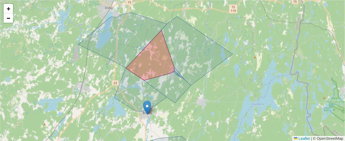 Karta över postnummerområdet  och angränsande postnummer i Sverige