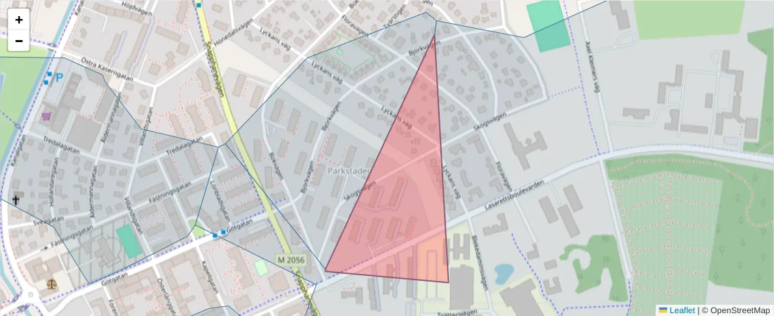 Karta över postnummerområdet  och angränsande postnummer i Sverige