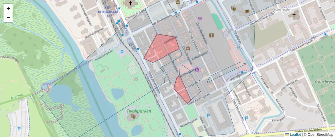 Karta över postnummerområdet  och angränsande postnummer i Sverige