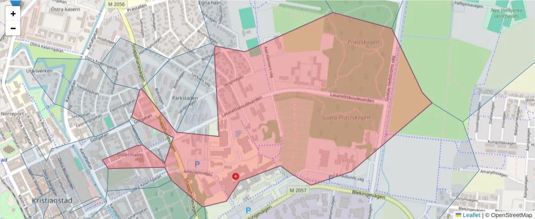 Karta över postnummerområdet  och angränsande postnummer i Sverige