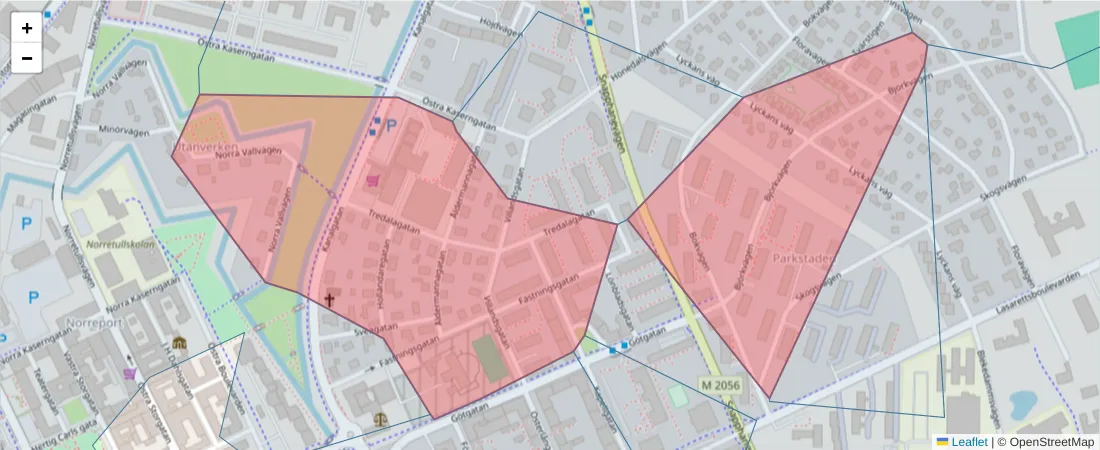 Karta över postnummerområdet  och angränsande postnummer i Sverige