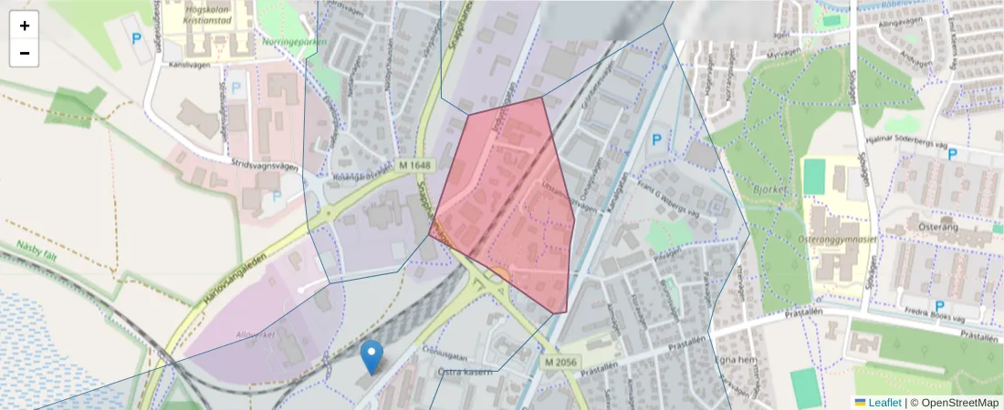 Karta över postnummerområdet  och angränsande postnummer i Sverige
